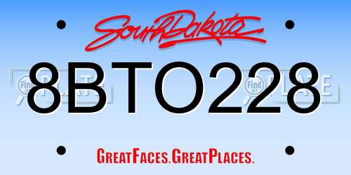 8BTO228 South Dakota License Plate