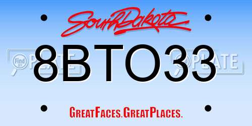 8BTO33 South Dakota License Plate