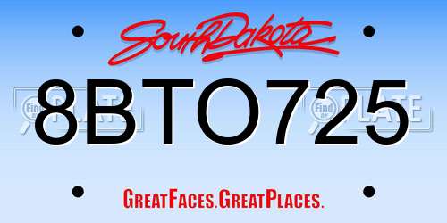 8BTO725 South Dakota License Plate