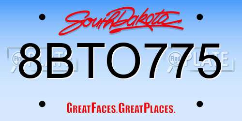 8BTO775 South Dakota License Plate