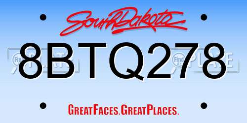 8BTQ278 South Dakota License Plate