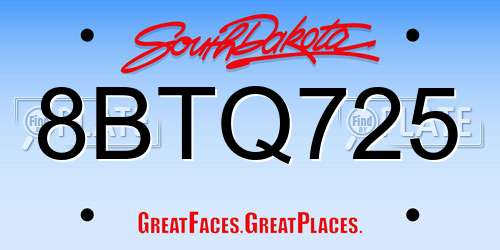 8BTQ725 South Dakota License Plate