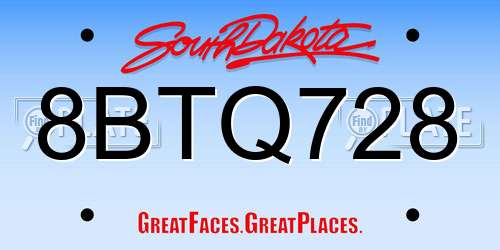 8BTQ728 South Dakota License Plate