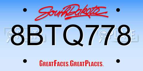 8BTQ778 South Dakota License Plate