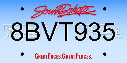 8BVT935 South Dakota License Plate