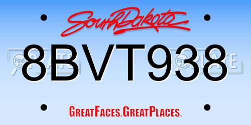 8BVT938 South Dakota License Plate