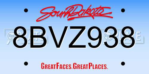 8BVZ938 South Dakota License Plate