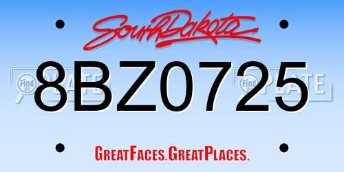 8BZ0725 South Dakota License Plate