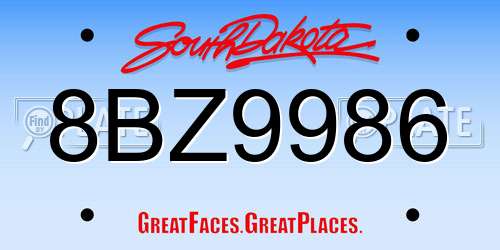 8BZ9986 South Dakota License Plate