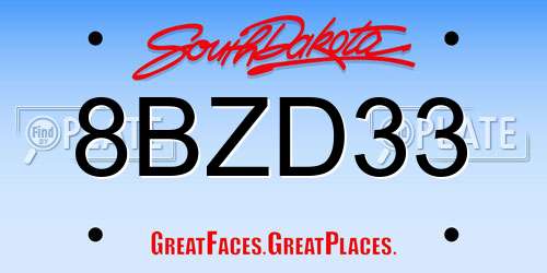 8BZD33 South Dakota License Plate