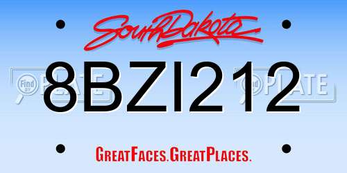 8BZI212 South Dakota License Plate