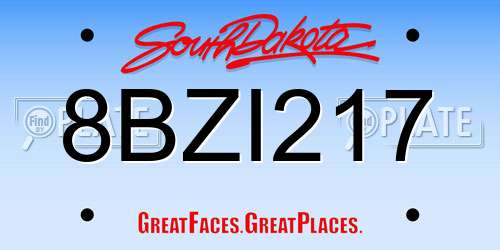 8BZI217 South Dakota License Plate