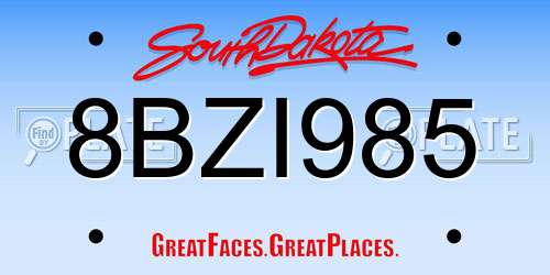 8BZI985 South Dakota License Plate
