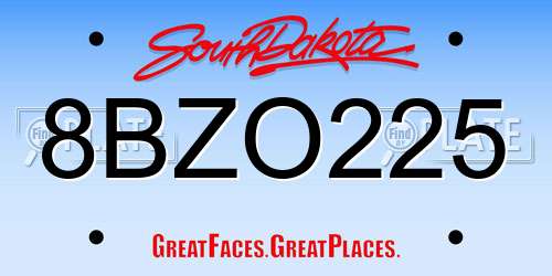 8BZO225 South Dakota License Plate