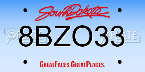 8BZO33 South Dakota License Plate