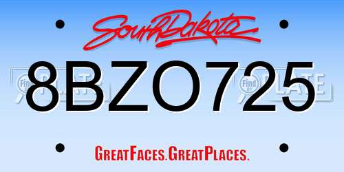 8BZO725 South Dakota License Plate