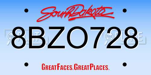 8BZO728 South Dakota License Plate