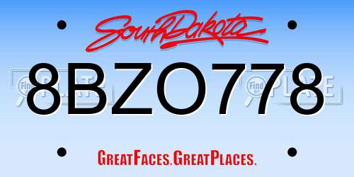 8BZO778 South Dakota License Plate