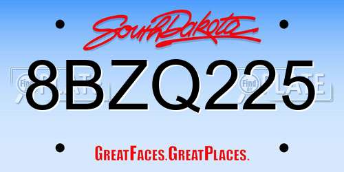 8BZQ225 South Dakota License Plate