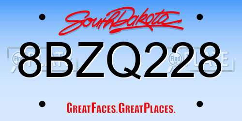 8BZQ228 South Dakota License Plate