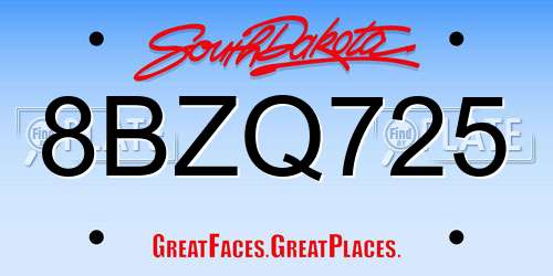 8BZQ725 South Dakota License Plate