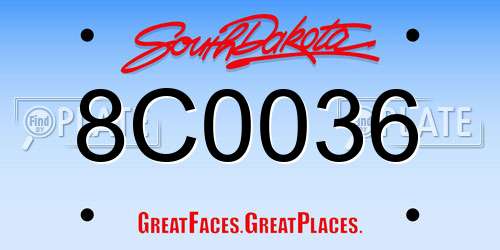 8C0036 South Dakota License Plate