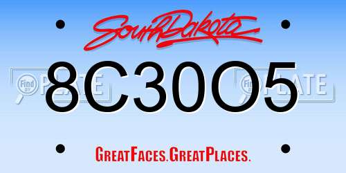 8C30O5 South Dakota License Plate