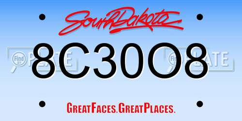 8C30O8 South Dakota License Plate