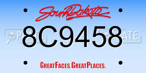 8C9458 South Dakota License Plate