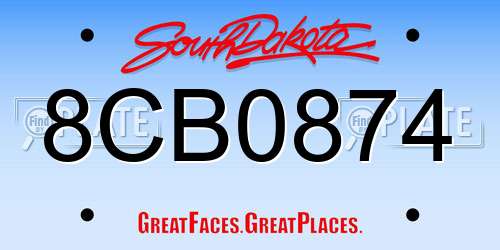 8CB0874 South Dakota License Plate