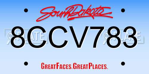 8CCV783 South Dakota License Plate