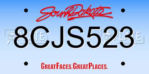 8CJS523 South Dakota License Plate