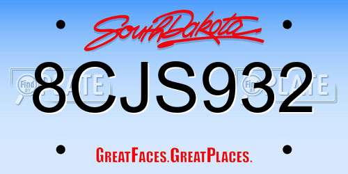 8CJS932 South Dakota License Plate