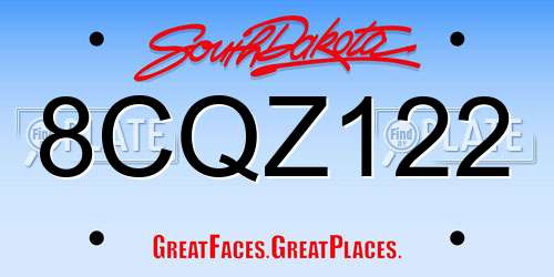 8CQZ122 South Dakota License Plate