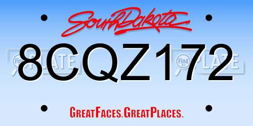8CQZ172 South Dakota License Plate