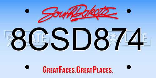8CSD874 South Dakota License Plate