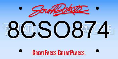 8CSO874 South Dakota License Plate
