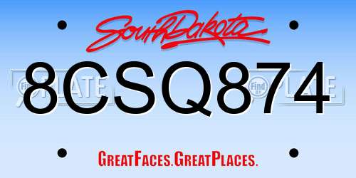 8CSQ874 South Dakota License Plate