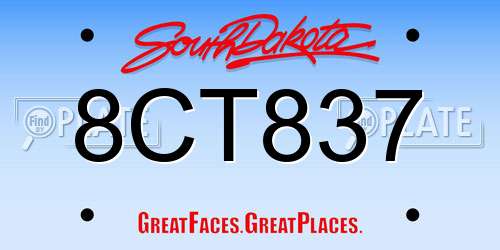 8CT837 South Dakota License Plate