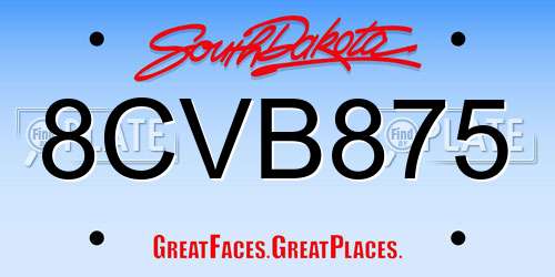 8CVB875 South Dakota License Plate
