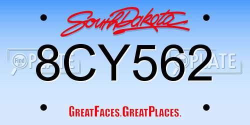 8CY562 South Dakota License Plate