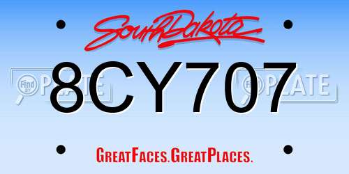8CY707 South Dakota License Plate
