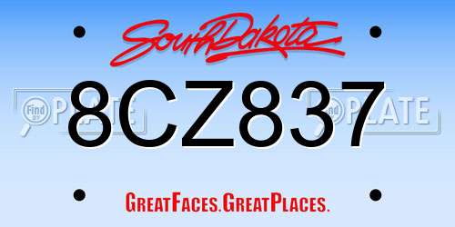 8CZ837 South Dakota License Plate