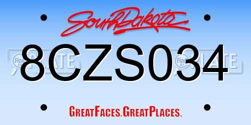 8CZS034 South Dakota License Plate