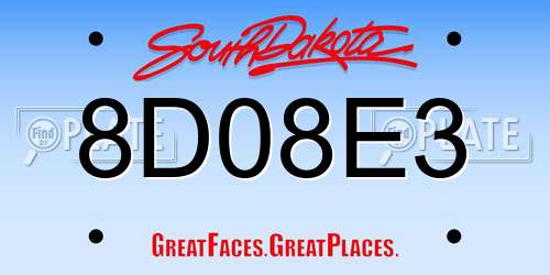 8D08E3 South Dakota License Plate
