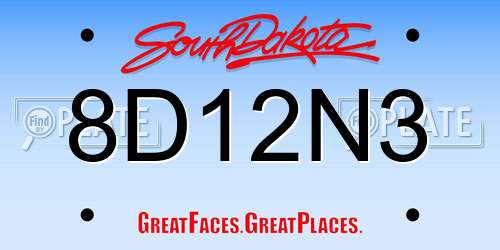 8D12N3 South Dakota License Plate