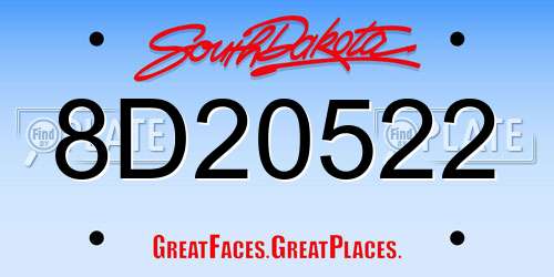 8D20522 South Dakota License Plate