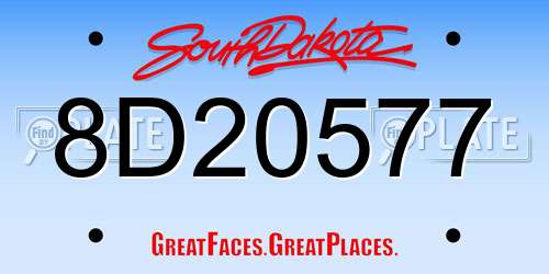 8D20577 South Dakota License Plate