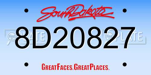8D20827 South Dakota License Plate