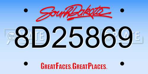 8D25869 South Dakota License Plate